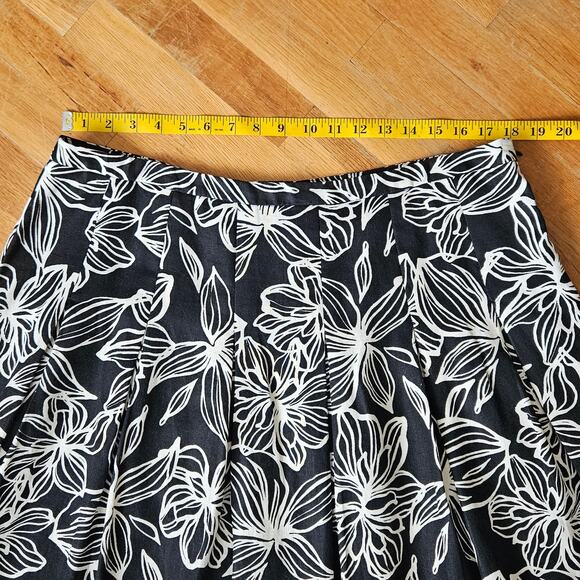 Style & Co Linen A-Line Skirt 16 Black White Floral Print Midi Boho Classic - Picture 3 of 8